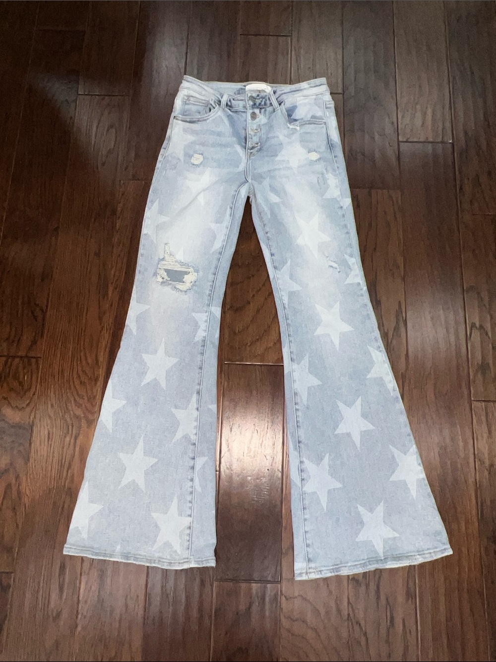 Light Blue Star-Print Flare Jeans